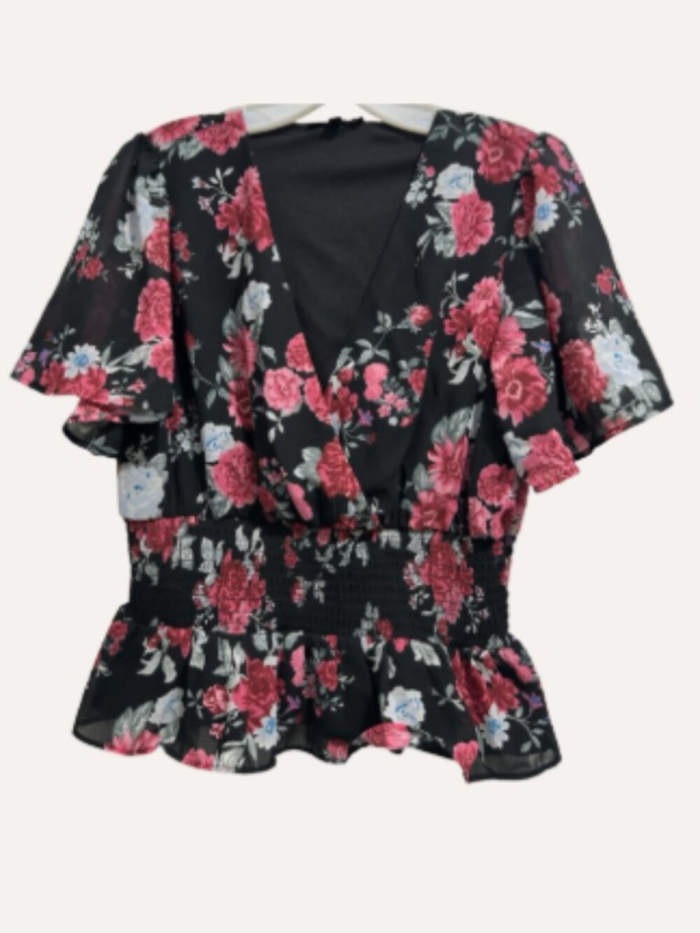 Rabina Floral Print Smocked Waist Blouse Large